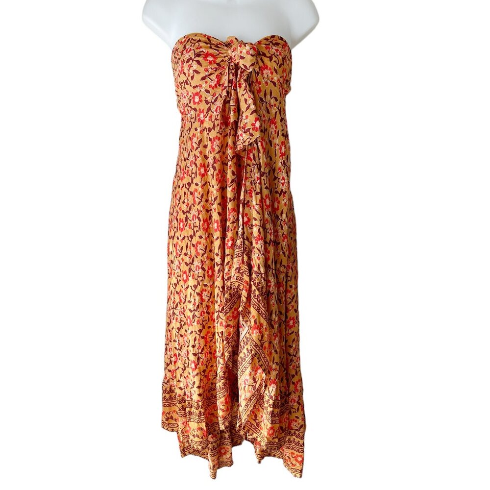 NWT Lusana  Floral Wrap Dress M 6 Orange Strapless Maxi